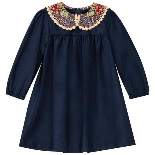 Woven Dress with Collar Navy