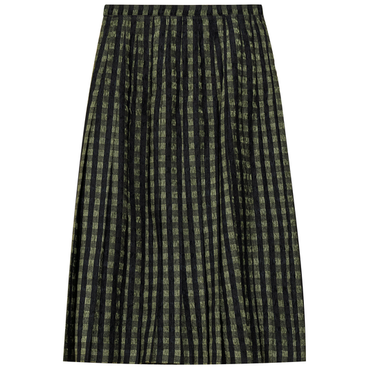 Checkered Pleated Skirt Olive Checks