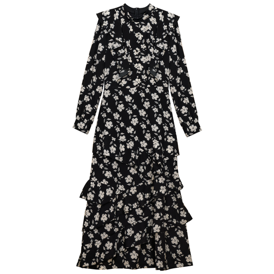 Woven Floral Printed Dress Black Floral