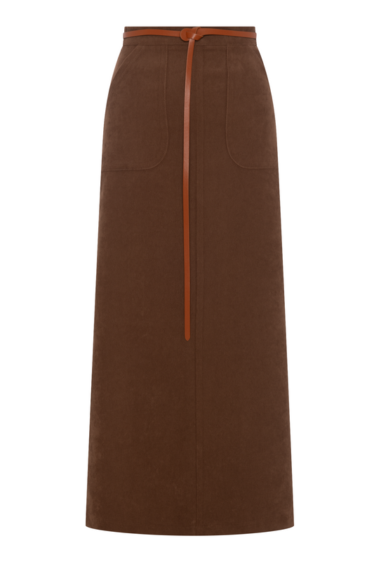 Belted Pocket Skirt Cognac