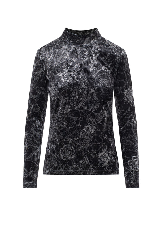 Printed Mock Neck Top Black