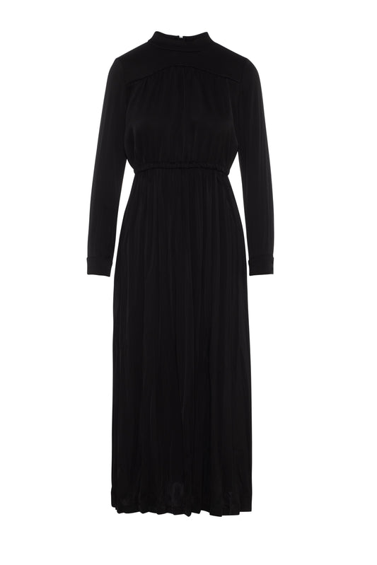 Pleated Mock Neck Dress Black