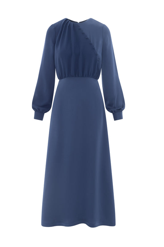 Crepe Button Dress Blue