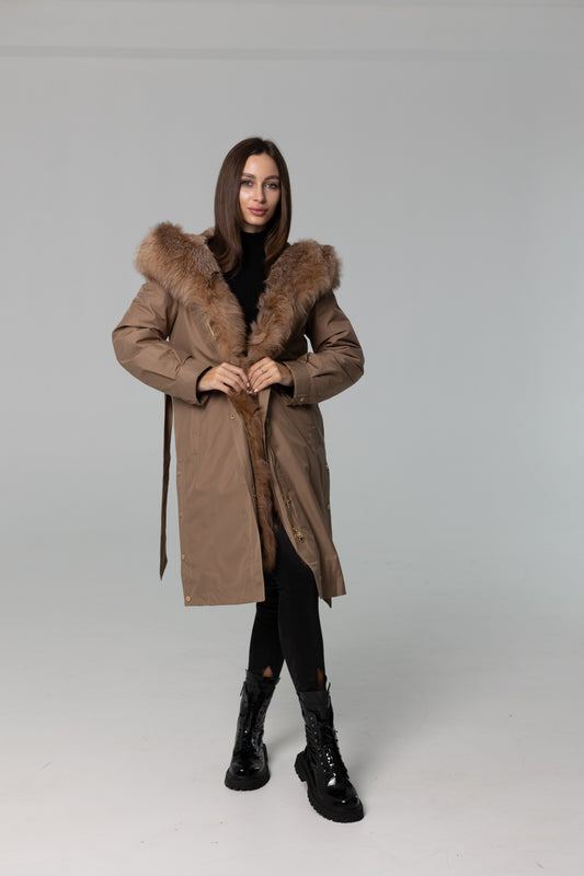 Genuine Fox Fur Trim Rabbit Fur Insulated Parka
