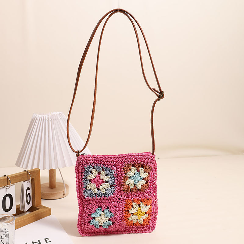 Hollow Out Cutout Floral Crossbody Straw Bag Retro Square Straw Bag Woven Bag Vacation Beach Bag All Match Shoulder Bag One Size Multi4