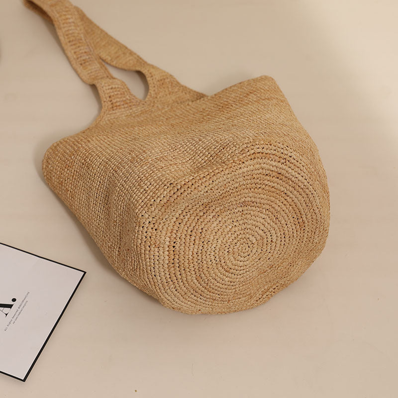 Large Capacity Shoulder Straw Bag Bucket Straw Bag Woven Bag Vacation Beach Bag Women Bag