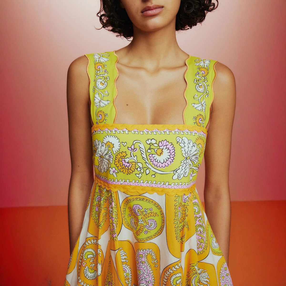 Summer Sexy Sling Printed High Waist Big Swing Dress Women