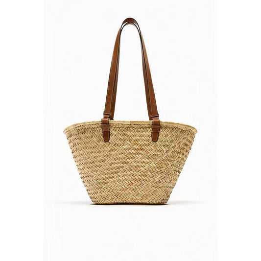 Simple Shoulder Straw Bag Large Capacity Straw Bag Woven Bag Vacation Beach Bag Natural Grass Women Bag One Size One Shoulder Mitsubishi Grass Coffee