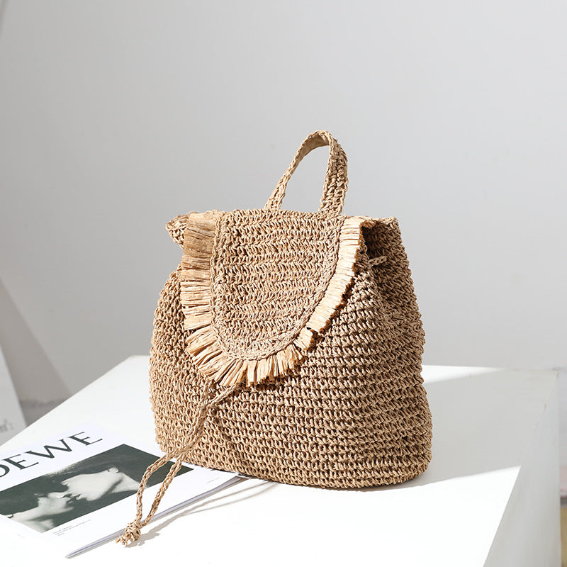 Backpack Straw Bag Mori Casual Tassel Straw Bag Woven Bag Women Same Seaside Vacation Beach Bag One Size Multi2