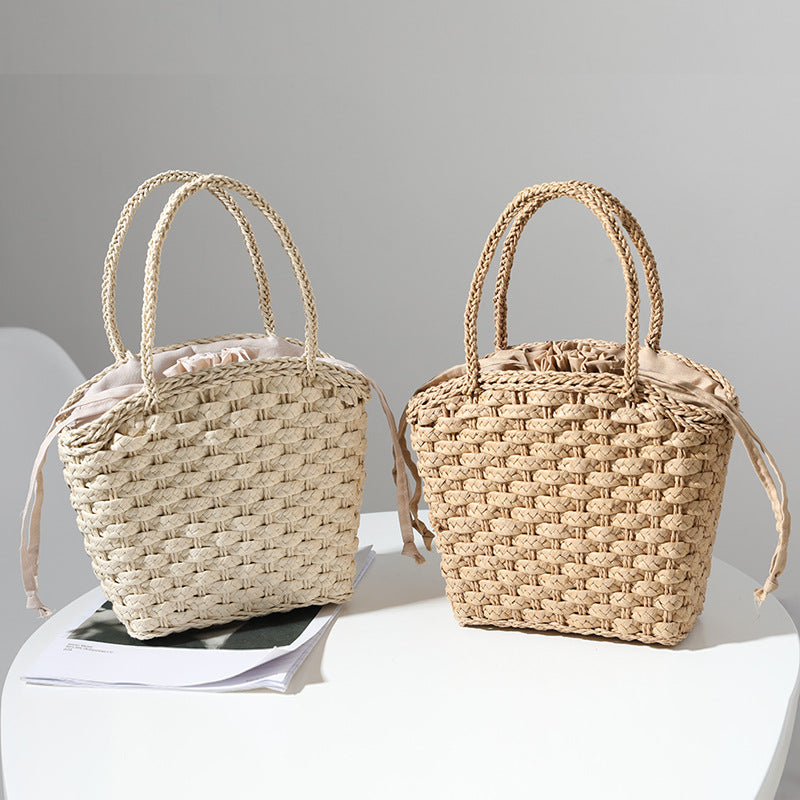 Japan South Korea Straw Bag Solid Color Woven Bag One Shoulder Hand-Carrying Small Bag Casual Women Bag Vacation Beach Bag