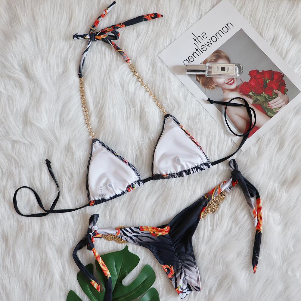 Sexy Tied Swimsuit Vacation Swimsuit Luxury Rhinestone Bikini Three-Piece Set