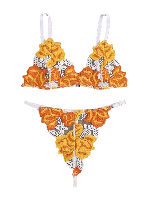 Sexy Contrast Color Lace Ultra Thin Bra Set Perspective Lace Strap Three Point Sexy Lingerie