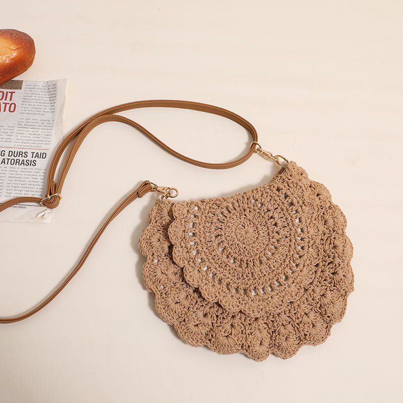 Lace Crossbody Cotton Thread Woven Bag Hollow Out Cutout Shoulder Straw Bag Vacation Beach Bag Women Bag One Size Coffee