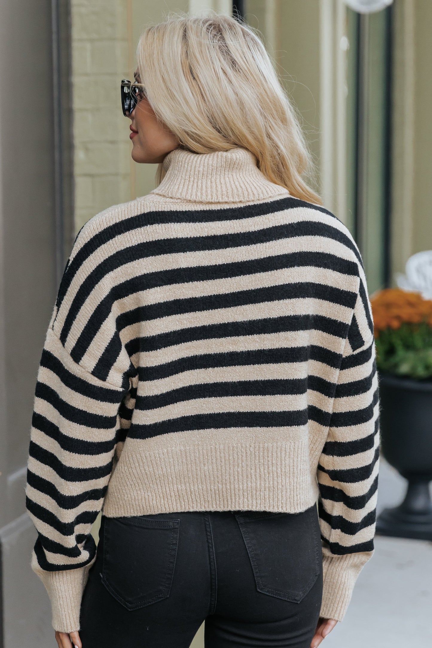 Beige and Black Striped Turtleneck Sweater-FINAL SALE