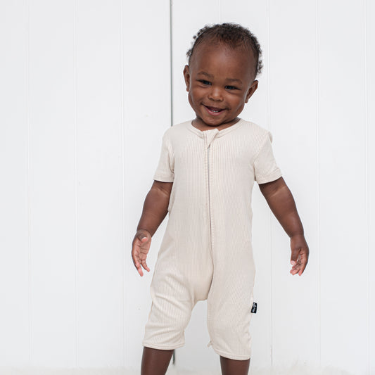 SHORTIE ZIP ROMPER - Clay Ribbed