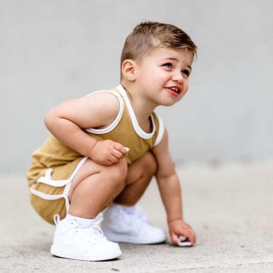 TRACK SHORTS SET- Bamboo Rib Honey Mustard