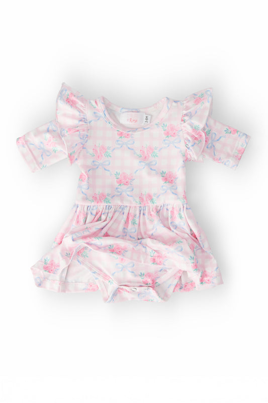 Ribbons & Roses 3/4 Sleeve Flutter Twirl Bodysuit