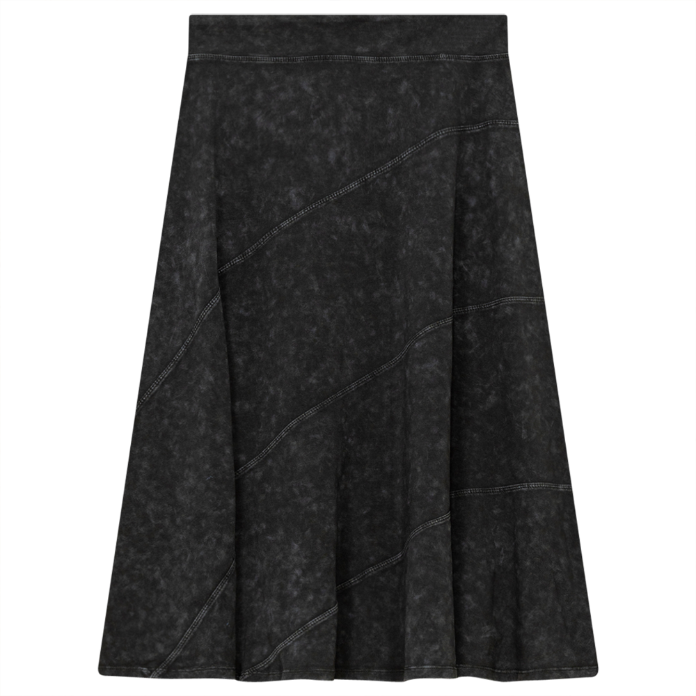 Ladies Short Denim Wash Skirt With Diagonal Cuts Black Wash