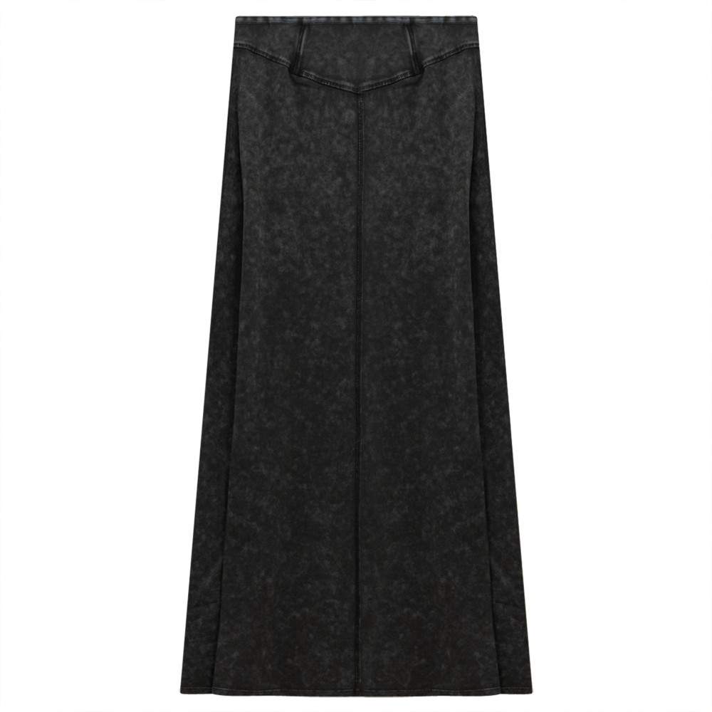 Ladies Long Denim Wash Skirt With Seam Down The Center Black Wash