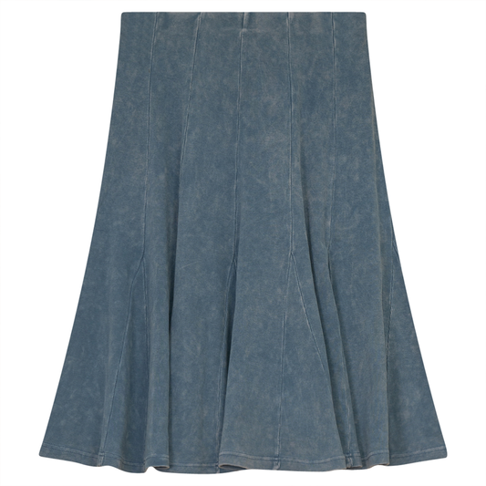 Ladies Paneled Short Denim Wash Skirt Light Denim Wash
