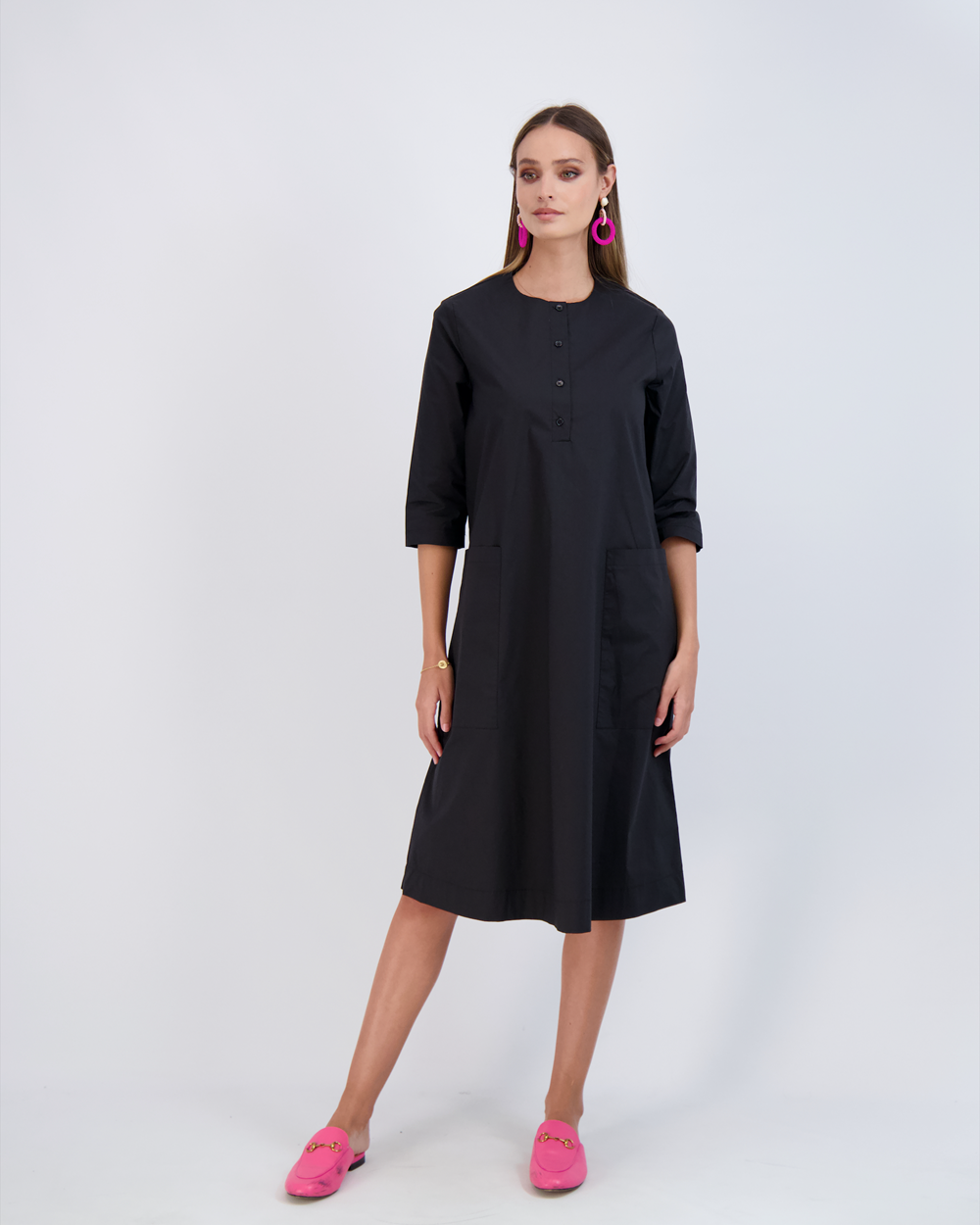 Shirt Dress With Pockets Black
