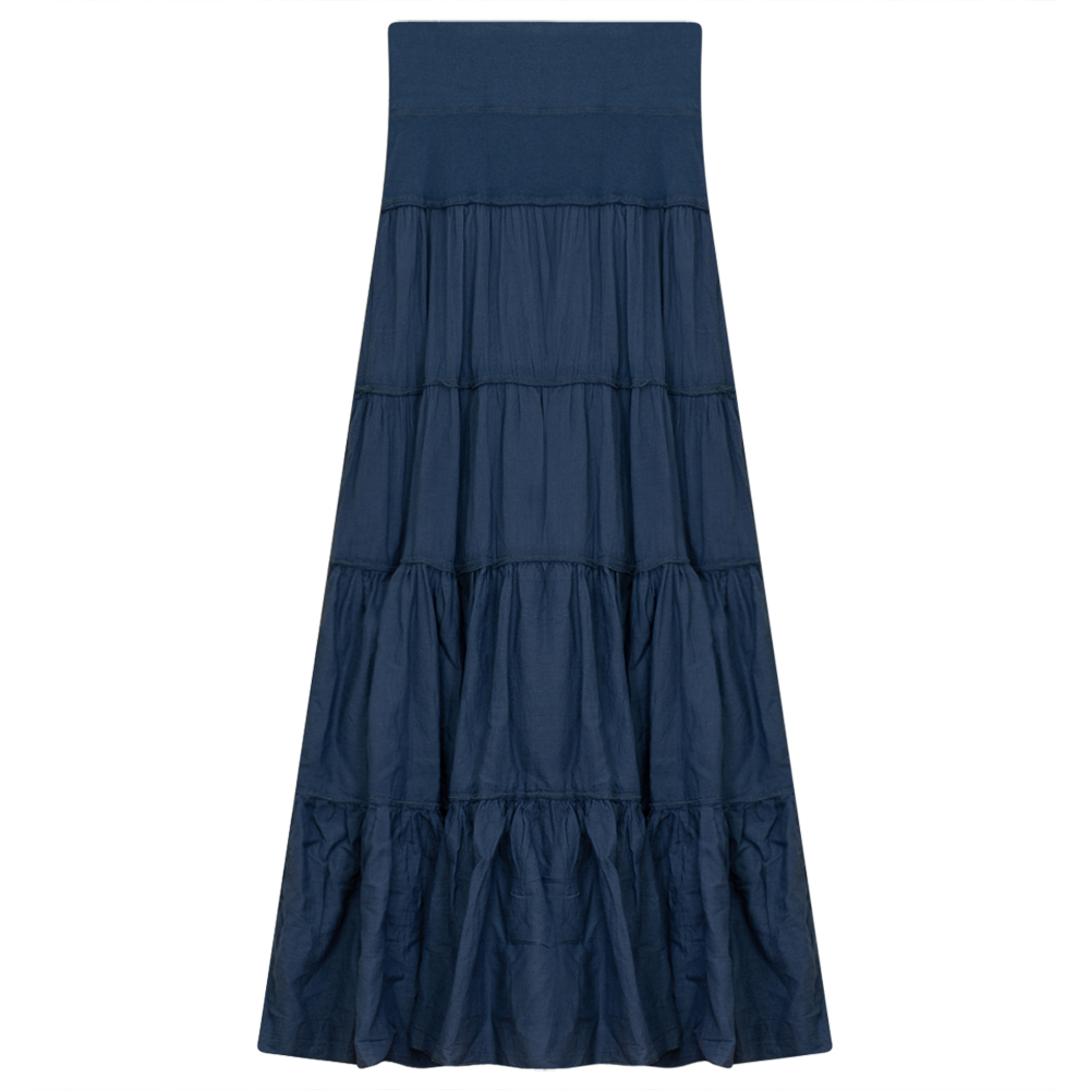 Ladies Tiered Maxi Gauze Skirt Insignia Blue