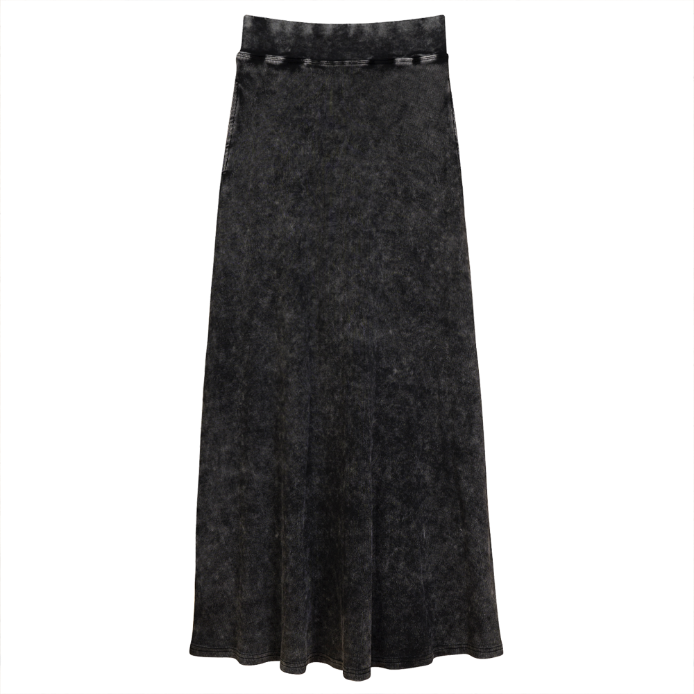 Long Denim Wash Skirt Black Wash