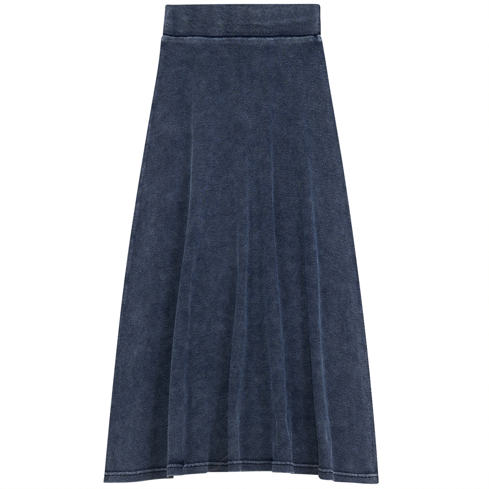Soft Rib Denim Wash Long Flare Skirt Light Denim Wash
