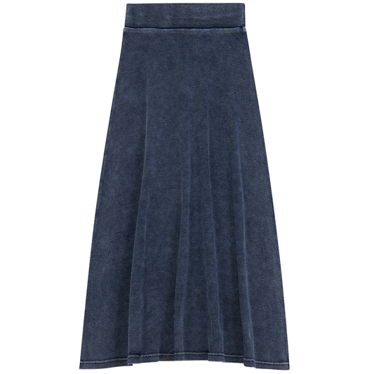 Soft Rib Denim Wash Long Flare Skirt Light Denim Wash