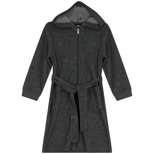Washed Rib Terry Robe Grey Wash Black