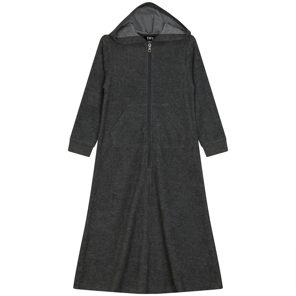 Washed Rib Terry Robe Grey Wash Black