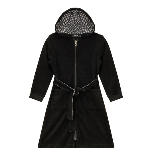 Plaid Terry Robe Black