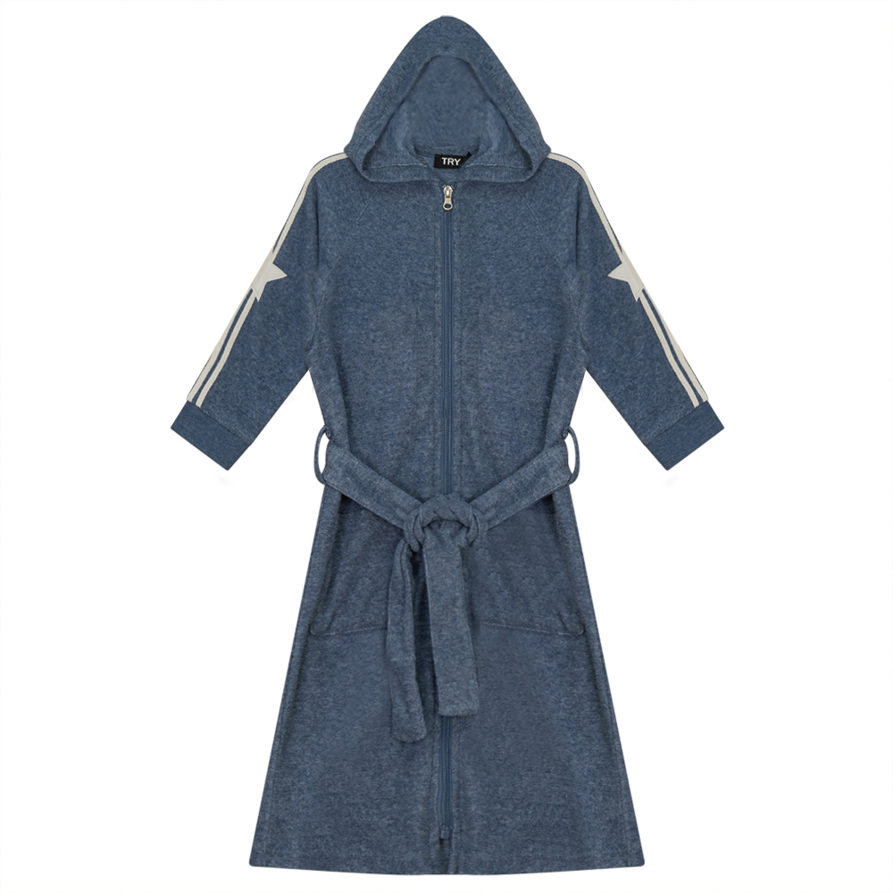 Terry Robe With Stripes Denim