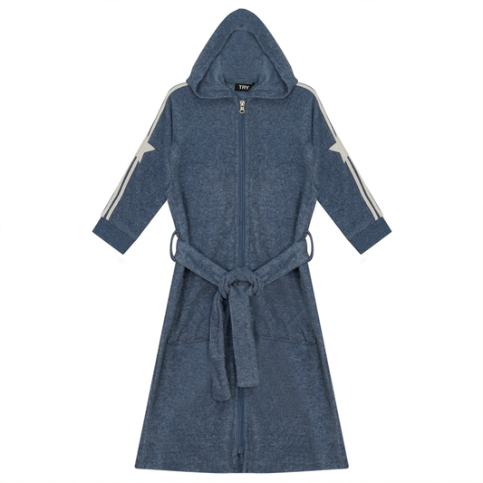 Terry Robe With Stripes Denim
