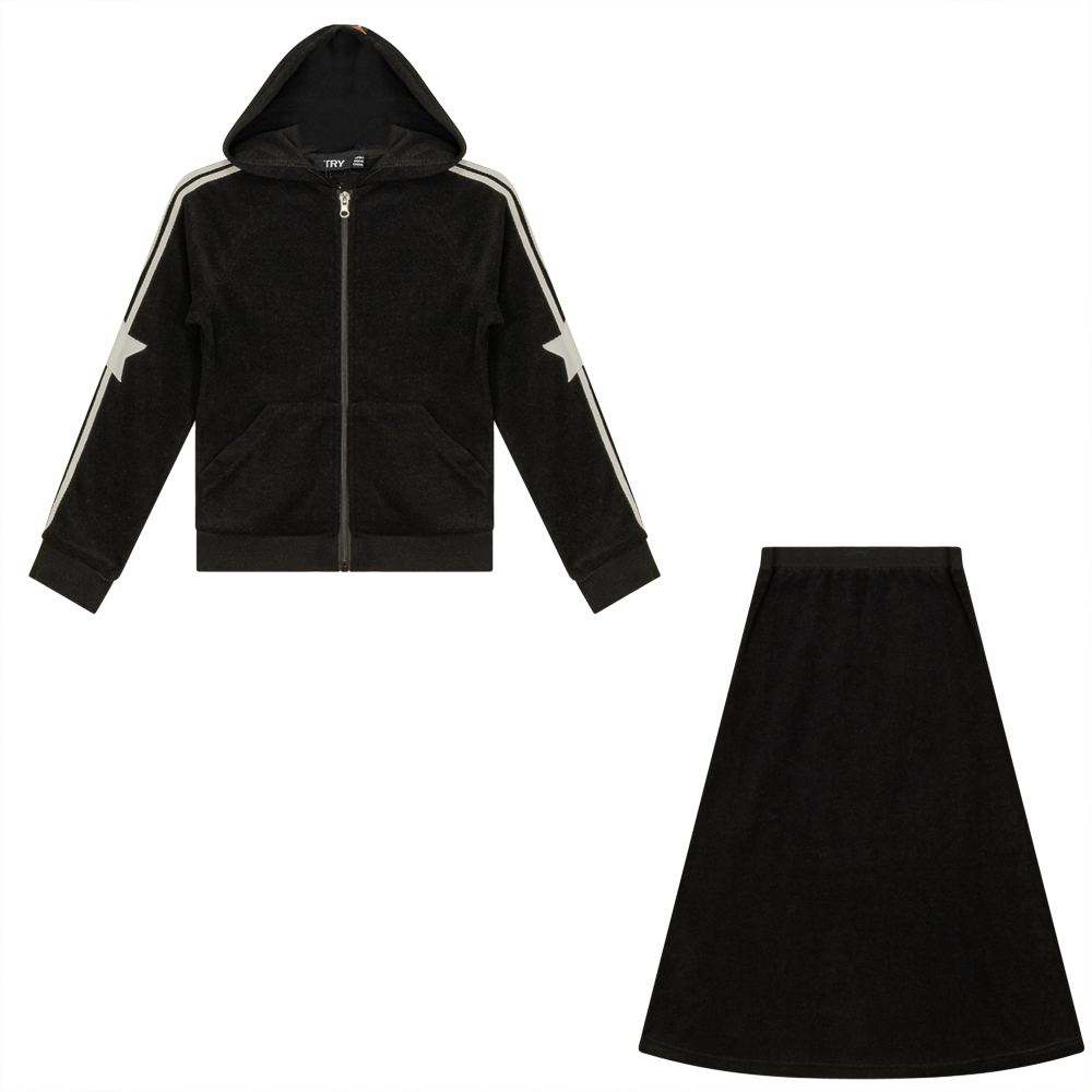 Terry 2 PC Set With Stripes Black