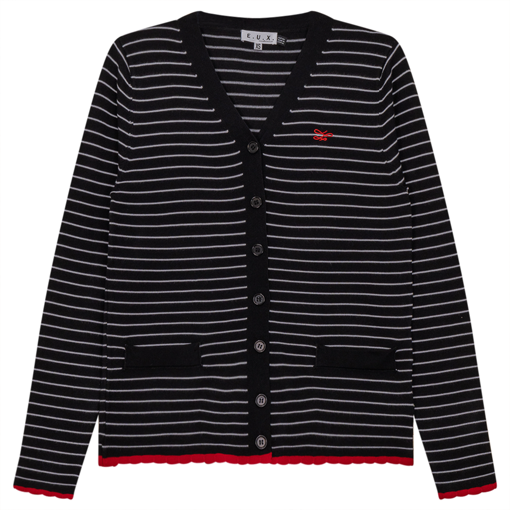 Striped Knit Cardigan Black White Red