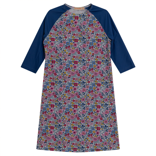 Vintage Floral Print Swim Dress White Dark Denim