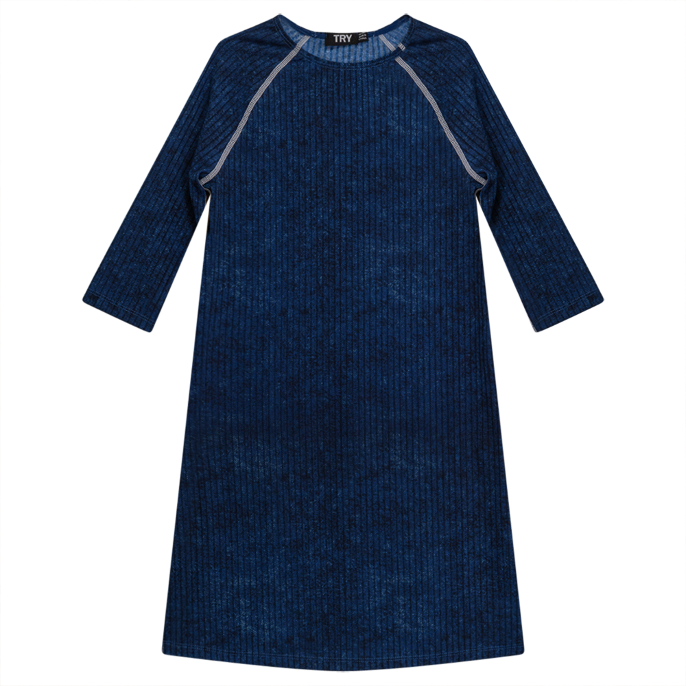 Rib Spandex Swim Dress Denim Wash