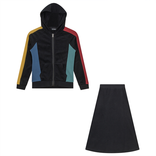 Colorblocked Terry 2PC Set Black