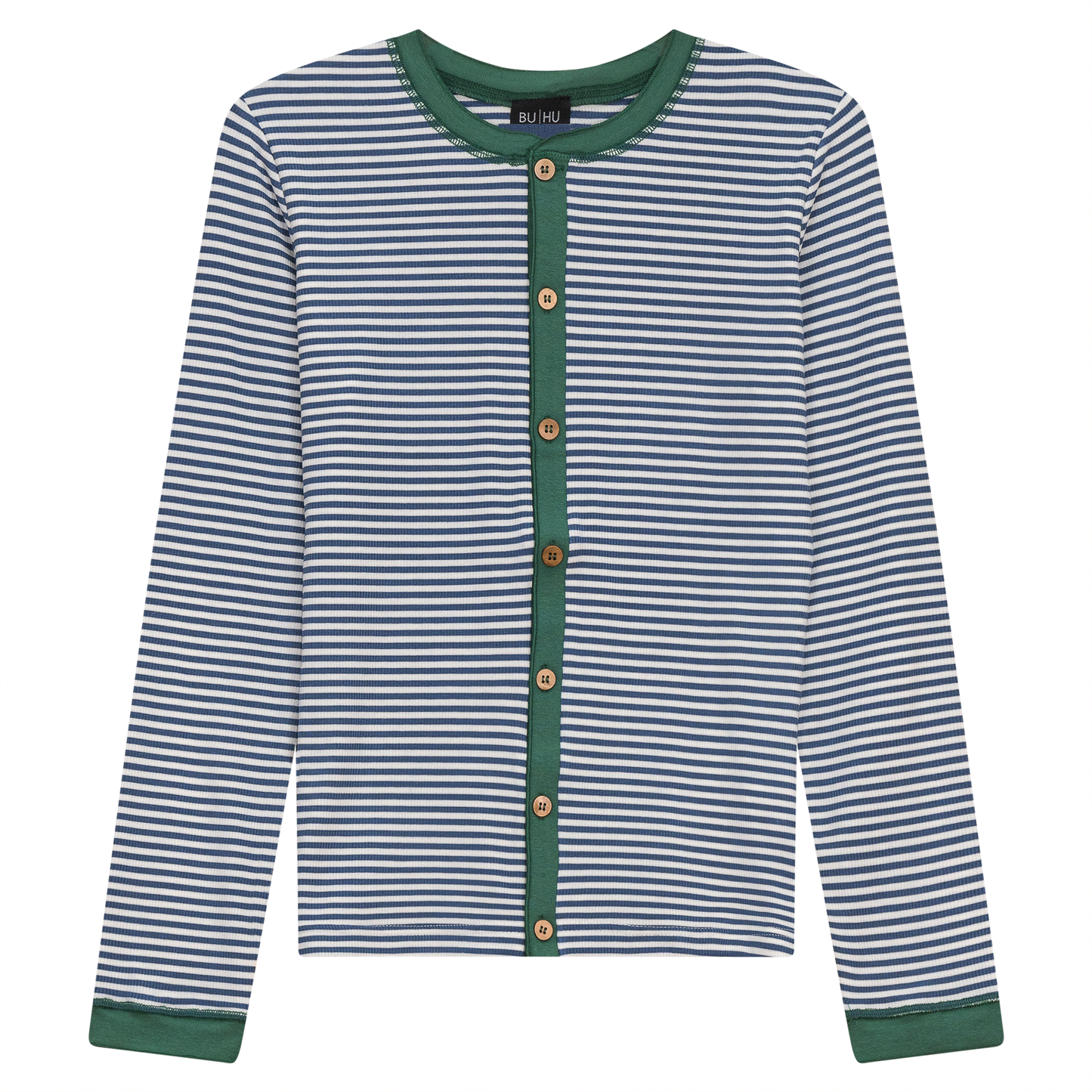 Stripped Ribbed Contrast Top Chambray White