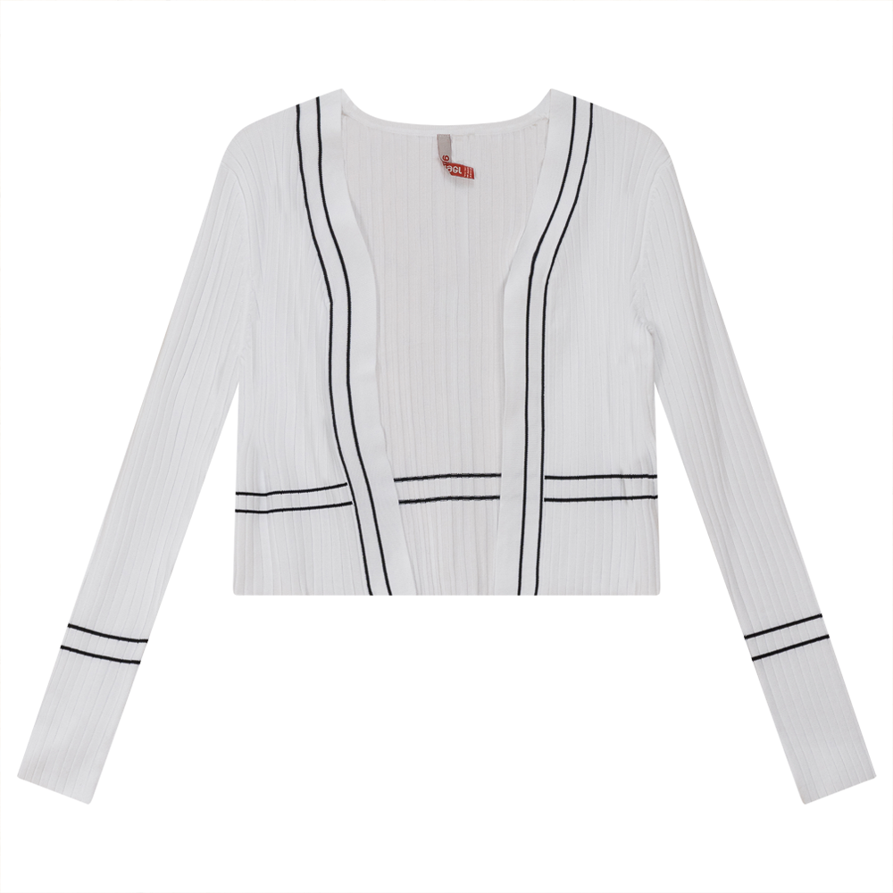 Rib Knit Crop Cardigan White