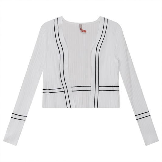 Rib Knit Crop Cardigan White