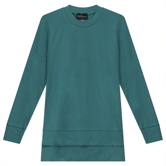 Ribbed Maternity Zip Top Dark Sage