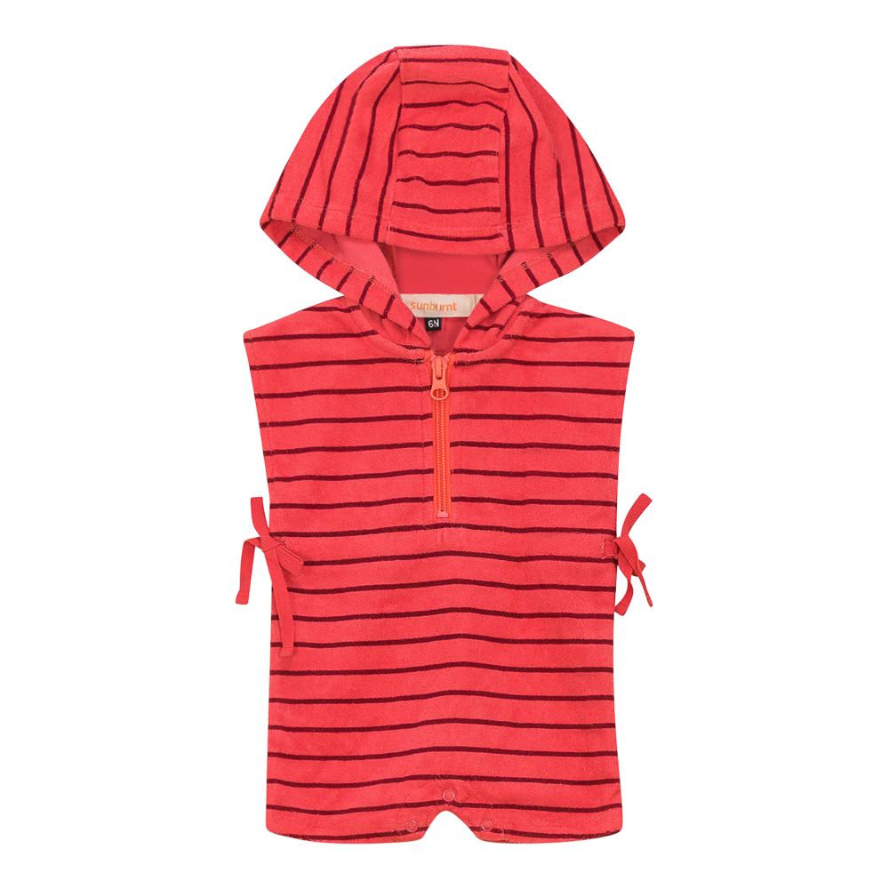 Stripped Terry Romper Coral Berry