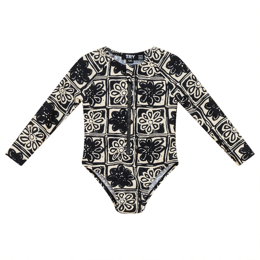 Printed Swimsuit Black White