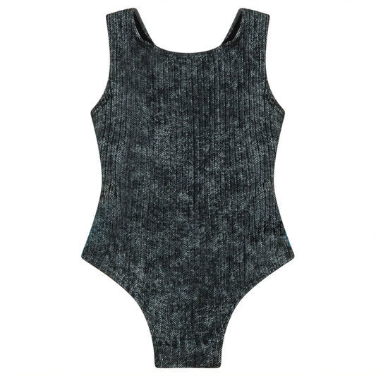 Distressed Rib Swimsuit Grey Wash