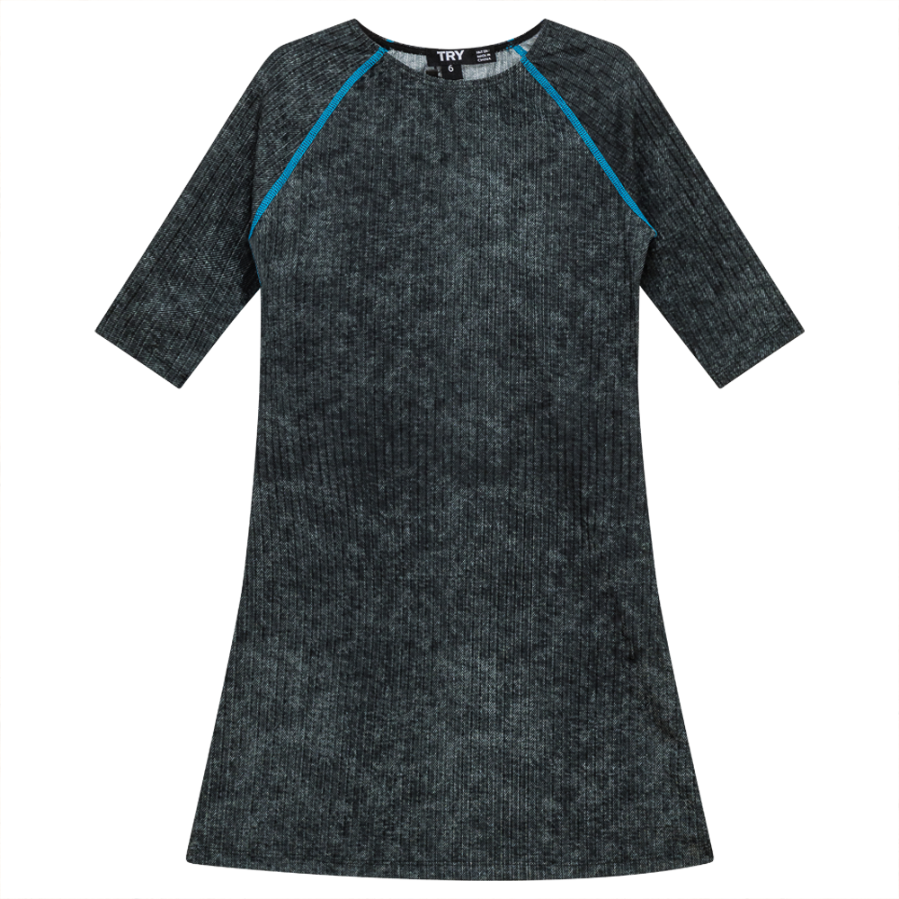 Distressed Rib Swim Dress Grey Wash