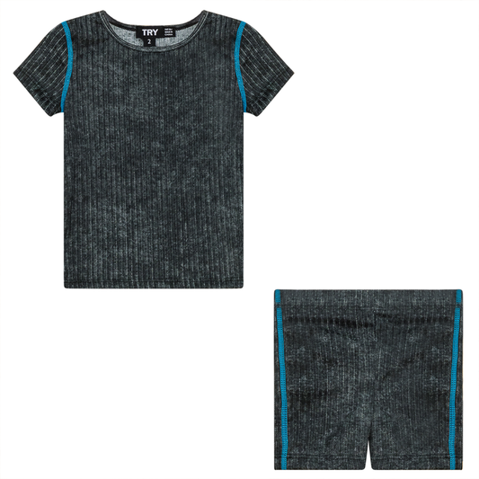 Distressed Rib 2Pc Swim Set Grey Wash