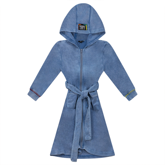 Multi Color Stitched Terry Robe Denim Wash