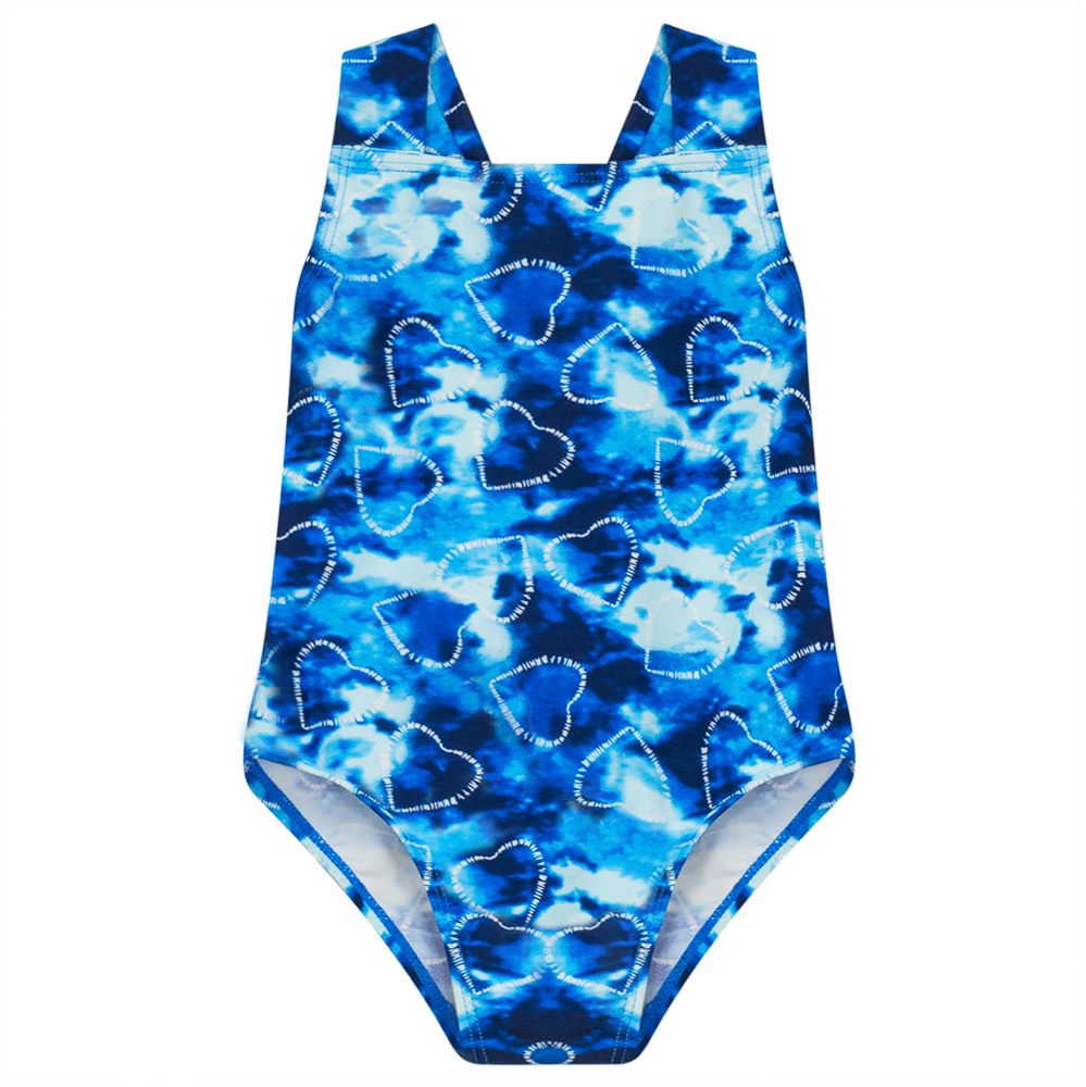 Tie Dye Heart and Star Print Swimsuit Blue
